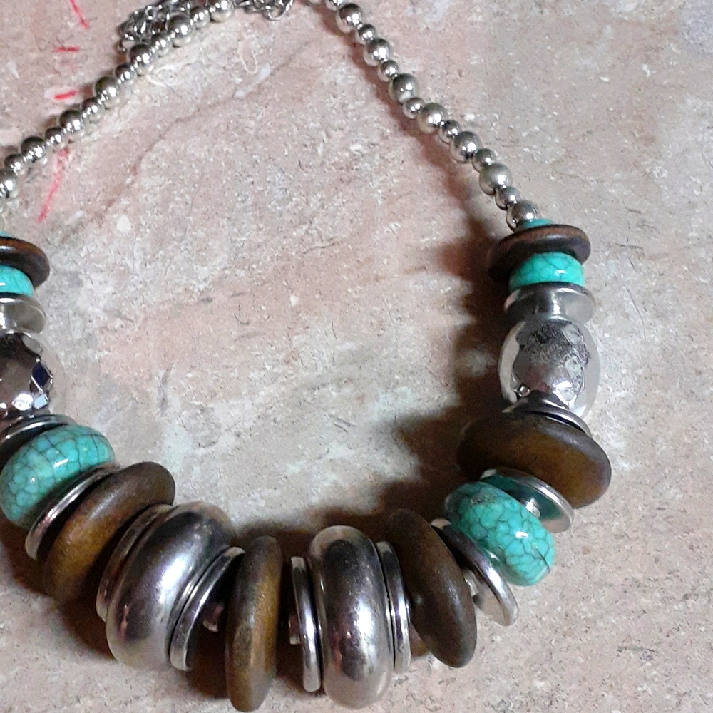 Turquoise silver and brown necklace